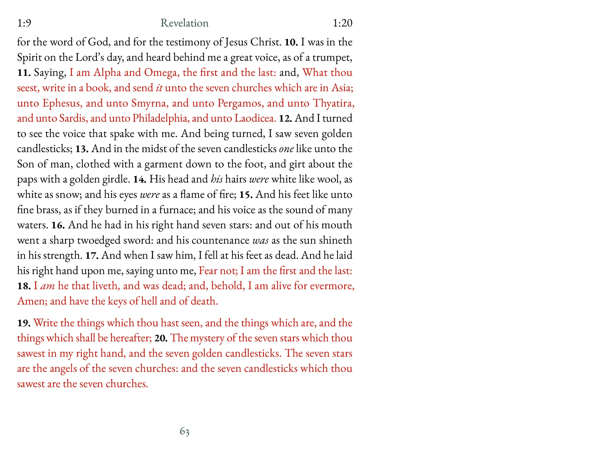 Interior spread of KJV Digital Notetaking Bible showing Revelation with highlighted words of Jesus